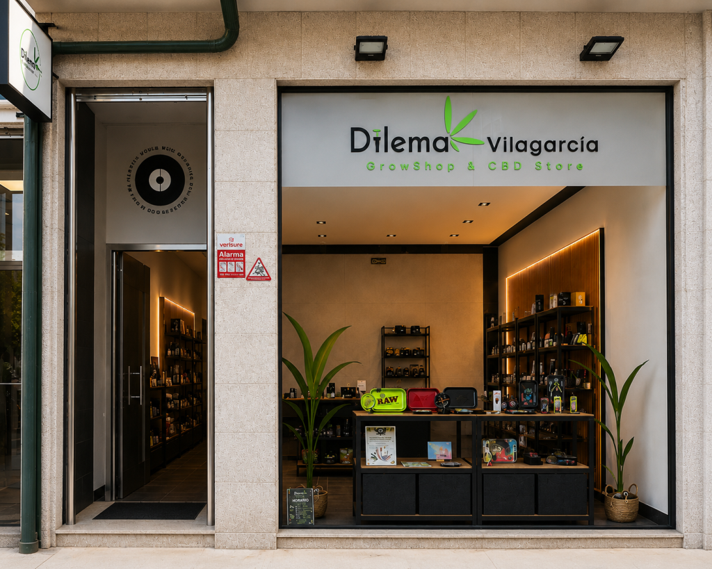 fachada de dilema vilagarcía, tienda cbd y grow shop